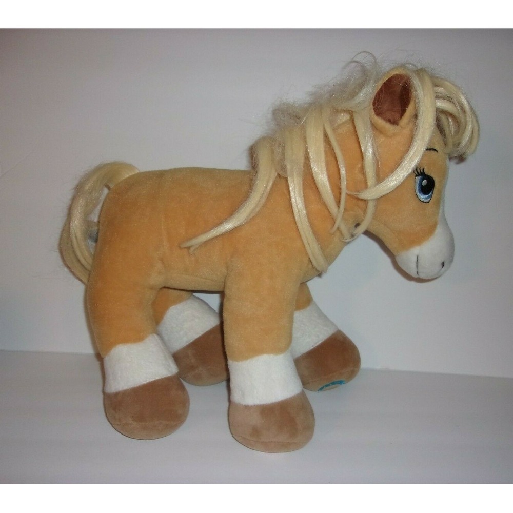Build A Bear Tan Horse Plush Yellow Mane Blue Heart 16in Stuffed Animal Pony